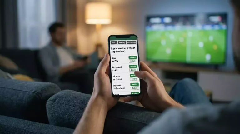 Smartphone met voetbal wedden app op het scherm