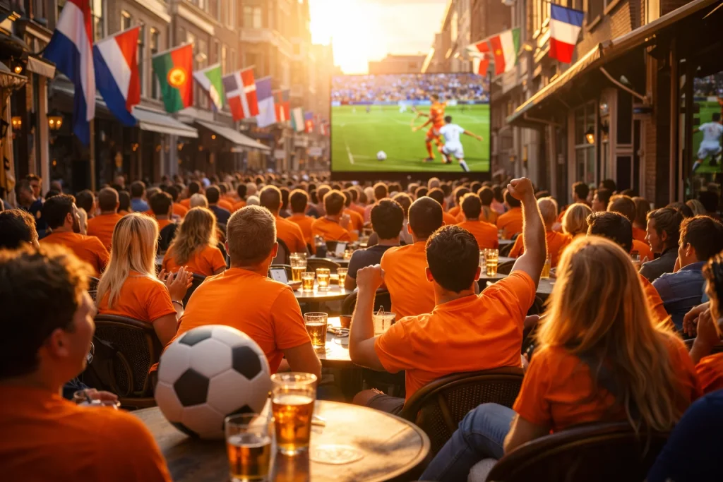 Europees Kampioenschap voetbal sfeer met supporters en vlaggen